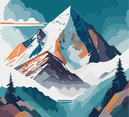 Wonderful scenery of Everest mountain vector art - obrazy, fototapety, plakaty