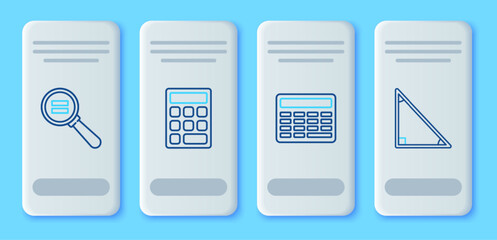 Set line Calculator, Calculation and Triangle math icon. Vector