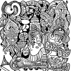 Doodle line art in thailand ramayana-01