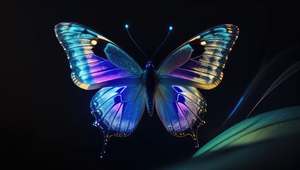 Colorful butterfly, close up, black background. Generative AI