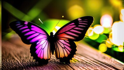 Fototapeta na wymiar Colorful butterfly, close up, bokeh background. Generative AI