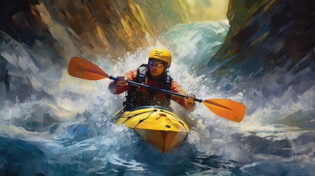 Water kayaker watercolor illustration - Generative AI.