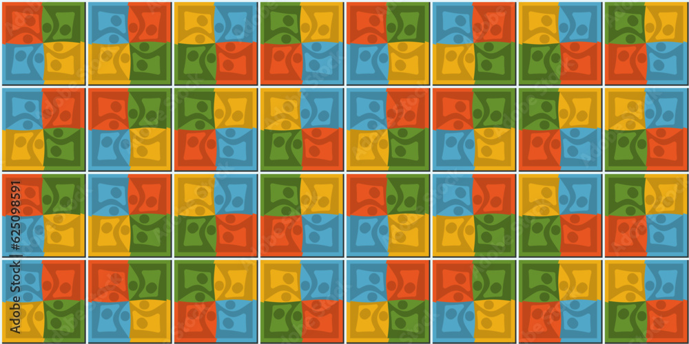 Leinwandbilder colored mosaic tiles. a simple pattern of colored puzzles. vector seamless tile of painted quarters.