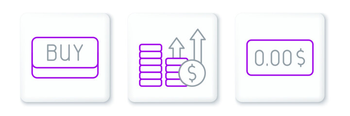 Set line Zero cost, Buy button and Financial growth and dollar icon. Vector