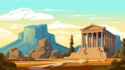 Foto op Canvas Abstract background Greek temples. Banner that combines elements of history and art, featuring a Greek temple against a scenic background. Generative AI. © Andrey