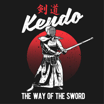 vintage illustration of playing kendo sport
