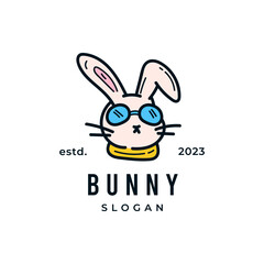 Bunny rabbit cool with glasses logo icon cartoon mascot character vector illustration