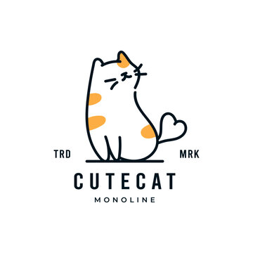 Cute cat kitty kitten monoline logo icon for veterinary pet care business brand vector illustration
