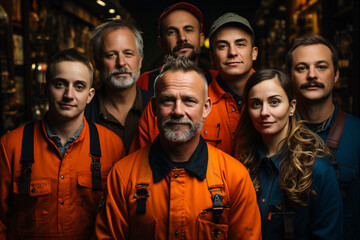 Labor Day concept. Group of different workman in studio style.