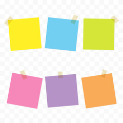 Colourful sticky notes paper icon set. Easily editable line art on transparent background.