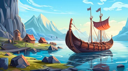 Abstract background Vikings. The pages of history with a mesmerizing illustration depicting a Viking ship, symbolizing the rich maritime heritage of the past. Generative AI.