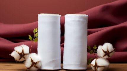 Blank white folded fabric roll mockup, 3d style. Empty rolled tissue or textile material for sewing mock up, isolated.