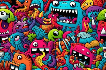 Obraz premium Whimsical doodle seamless pattern bringing joy and laughter, Generative AI