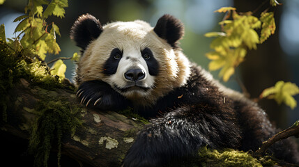 Naklejka premium Panda Bear on tree Generative AI