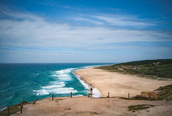 Beautiful, huge Nazare Beach in Portugal