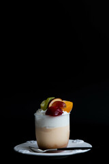 Summertime Dessert , Panna Cotta topped with Exotic Fruits
