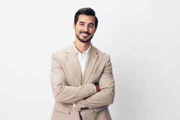man beige handsome smiling portrait business suit happy copyspace stylish businessman