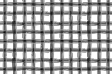 Tartan plaid black and white seamless pattern, watercolor brush stroke crossing stripes, editable background