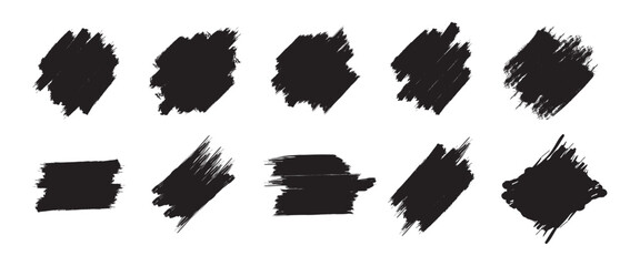 Paint brush abstract shape stains texture set. Grunge black brush design with space for text.