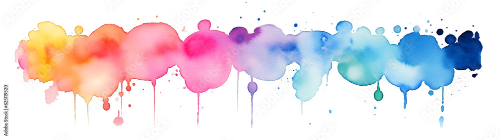 Poster Abstract colorful rainbow color painting illustration banner long - watercolor blobs blob splashes, isolated on transparent background png (Generative Ai)