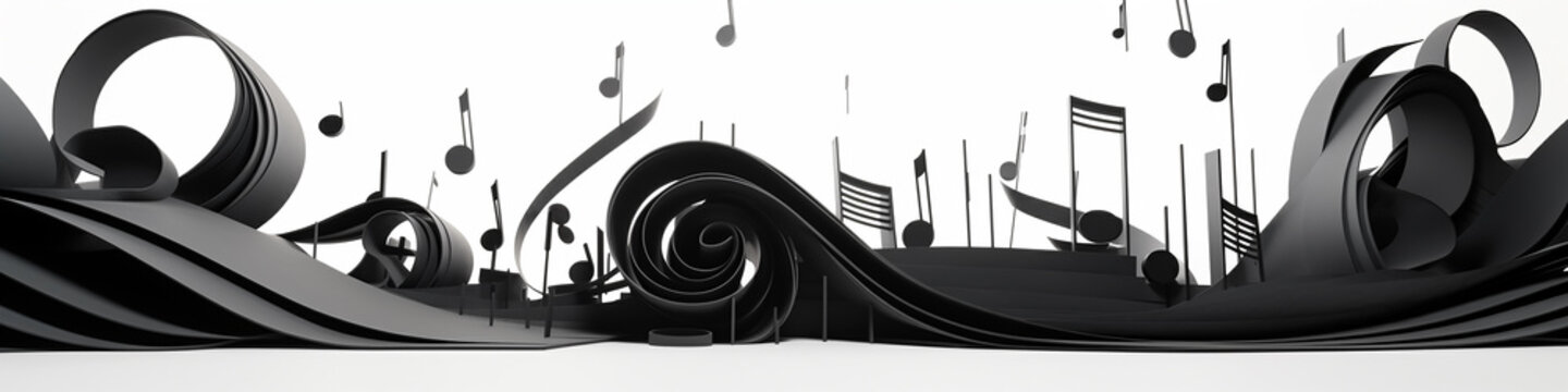 white and black background music with long row theme notes. Generative AI
