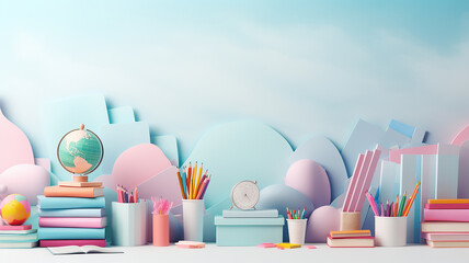Fototapeta premium background back to school bright modern 3d. Generative AI