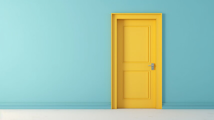 yellow door on a blue background abstract interior. Generative AI