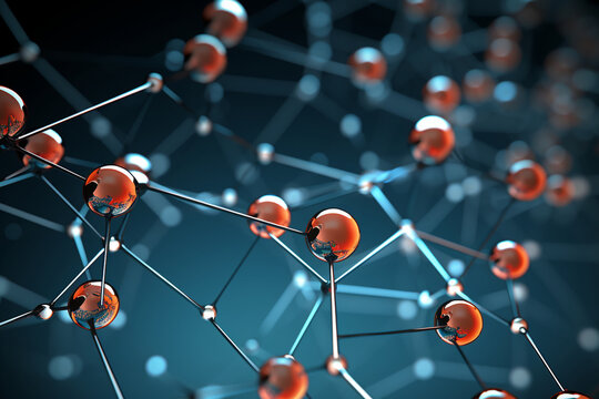 A picture of a network of molecules, with different shapes and sizes, representing various molecular structures Generative AI