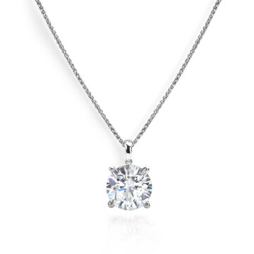 Diamond Necklace. Diamond Pendant isolated on White Background with Big Diamond and Chain. 