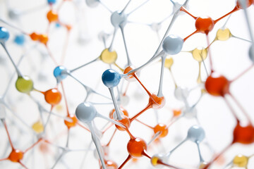 A picture of a network of molecules on a white backdrop, symbolizing the interplay of chemical reactions in a controlled environment Generative AI