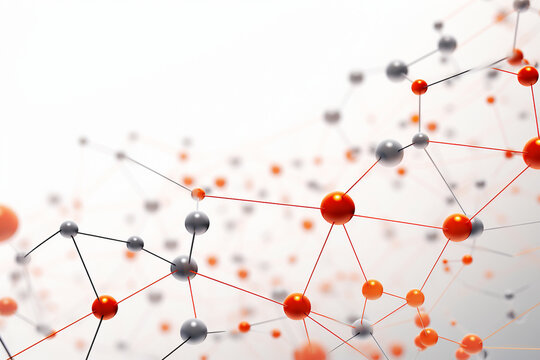 An illustration of a network of molecules on a white background, interconnected to represent chemical bonding and interactions Generative AI