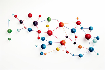 An illustration of a network of molecules on a white background, interconnected to represent chemical bonding and interactions Generative AI