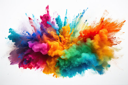 Colored powder explosion over white background - AI Generated