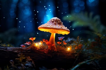 Fototapeta na wymiar Enchanting mushroom amidst dark forest, Generative AI