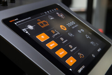 A close-up of a 3D printer's touchscreen interface, showing the user-friendly controls for initiating and managing print jobs Generative AI