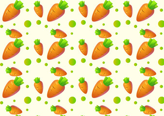 Vector seamless pattern with orange carrots on white background. Vegetable summer pattern, colorful print for design .Carrot pattern