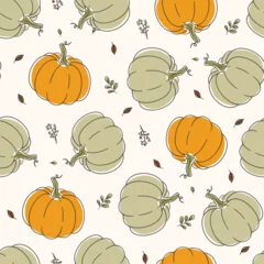 Gardinen Küche Muster  Seamless pattern with colorful pumpkins and plant sprigs  © Ilona