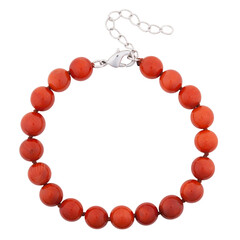 Red mineral bracelet, carved on a white background