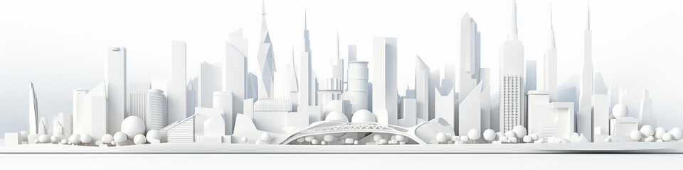 white city cityline paper sculpture long panorama background layout. Generative AI