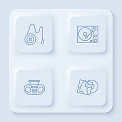 Set line Yoyo toy, Vinyl player, Home stereo with two speakers and disk. White square button. Vector