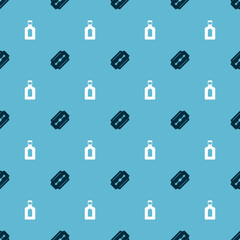 Set Blade razor and Bottle of shampoo on seamless pattern. Vector