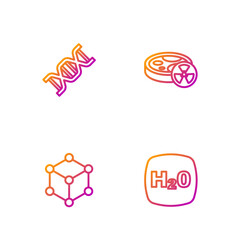 Set line Chemical formula H2O, Molecule, DNA symbol and Test tube with toxic liquid. Gradient color icons. Vector