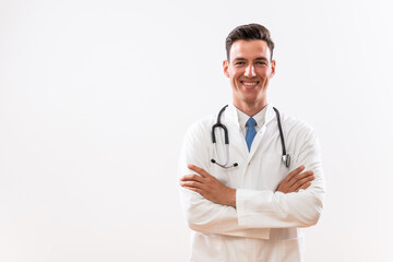 Portrait of young successful doctor smiling.	