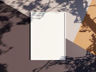 Minimal white vertical picture poster frame mockup on color wallpaper background