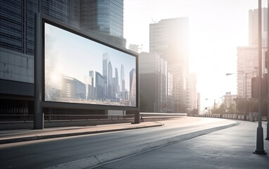 Fototapeta na wymiar Billboard with blank mock up digital display in modern city, generated AI