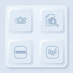 Set line Time management, Document with graph chart, Website template and Browser stocks market. White square button. Vector