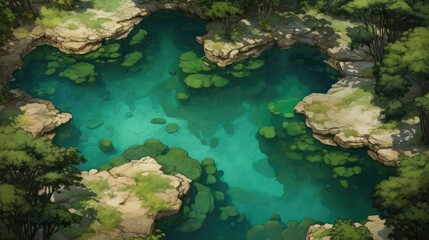 There are trees in a body of water as seen from above. (Generative AI)