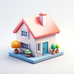 Flat 3d rendered icon of a simple house icon, stylized, 3d, blender