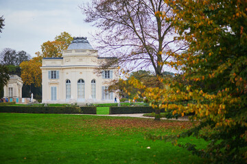 Park of Bagatelle in Paris, France on a bright sunny fall day in November