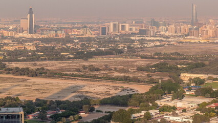Bur Dubai and Deira districts aerial timelapse viewed from financial district.